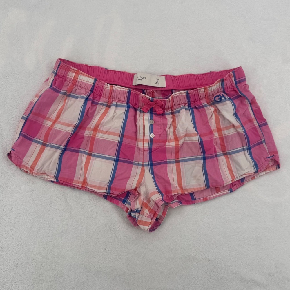 Gilly Hicks Sydney Pink Plaid Pajama Shorts- Large Comfy Elastic Waist Hollister